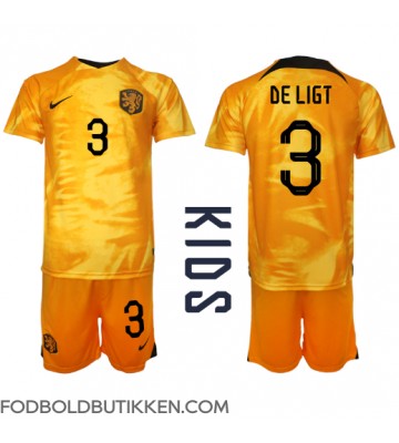 Holland Matthijs de Ligt #3 Hjemmebanetrøje Børn VM 2022 Kortærmet (+ Korte bukser)